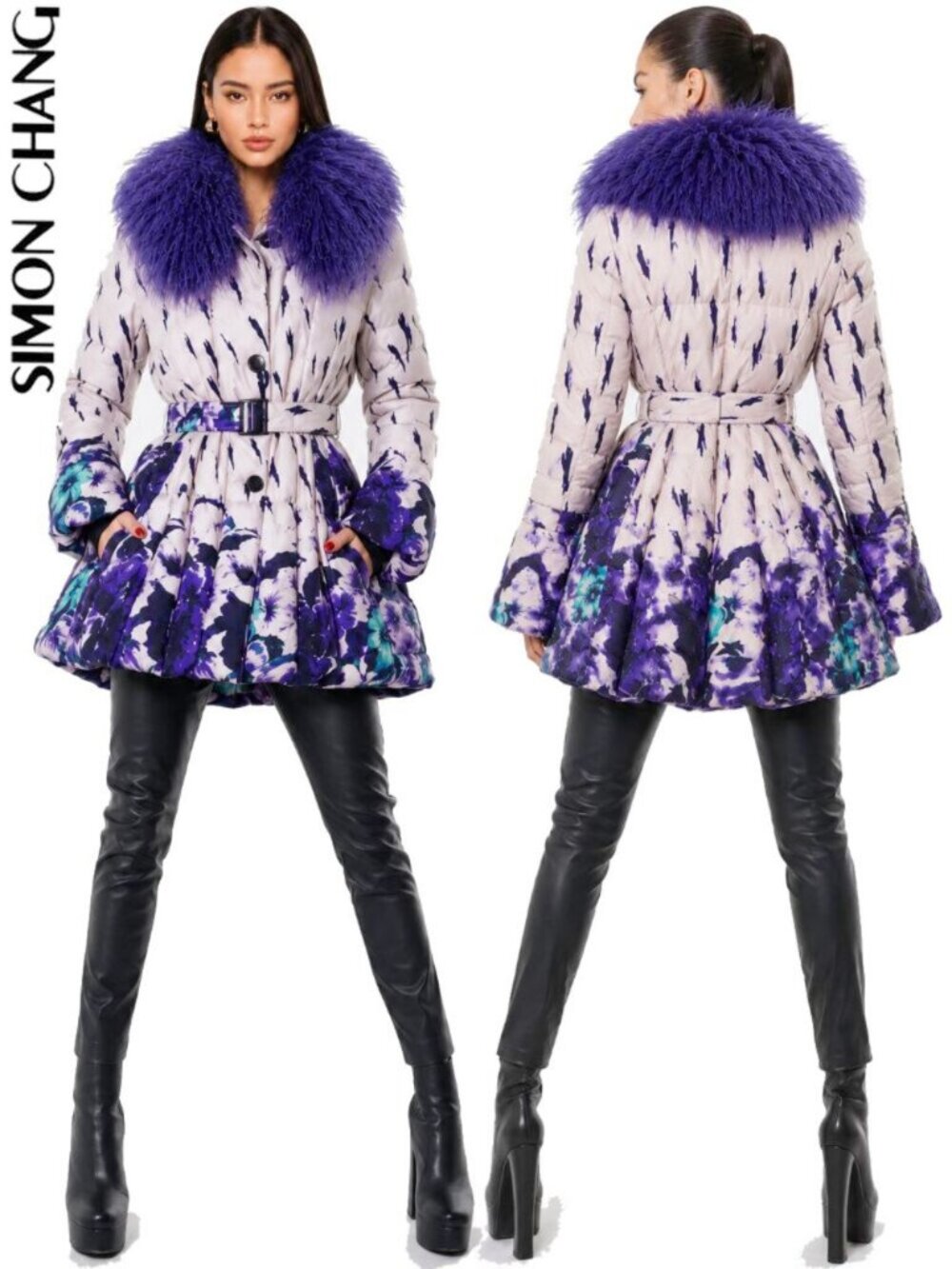 💥SHOWSTOPPER!💥VTG Printed Duck Down Puffer w/ Genuine Mongolian Fur Collar